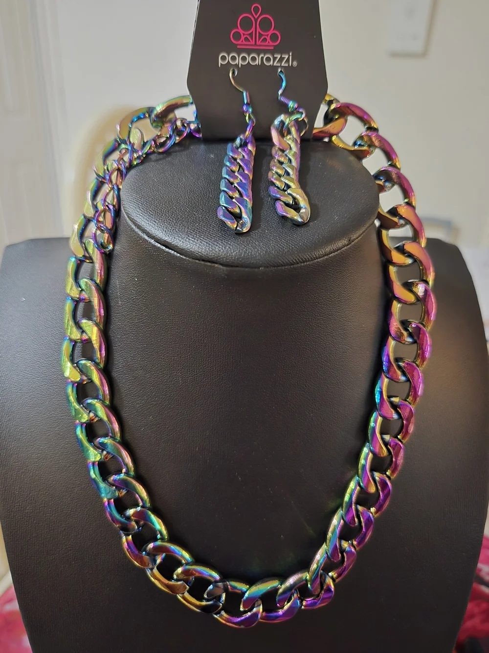 paparazzi Multicolor Iridescent Curb Chain Necklace & Earrings Set